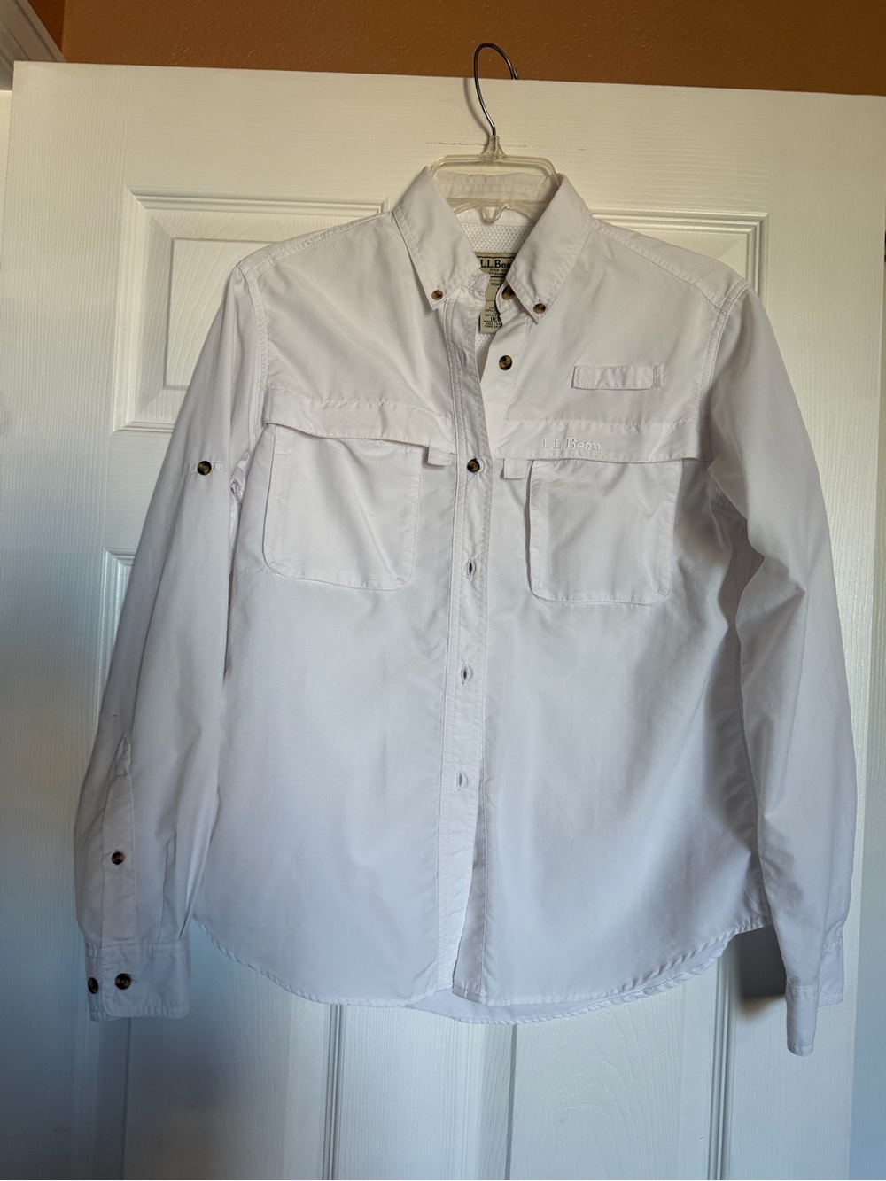 L.L. Bean White Long-Sleeve Button-Down Shirt